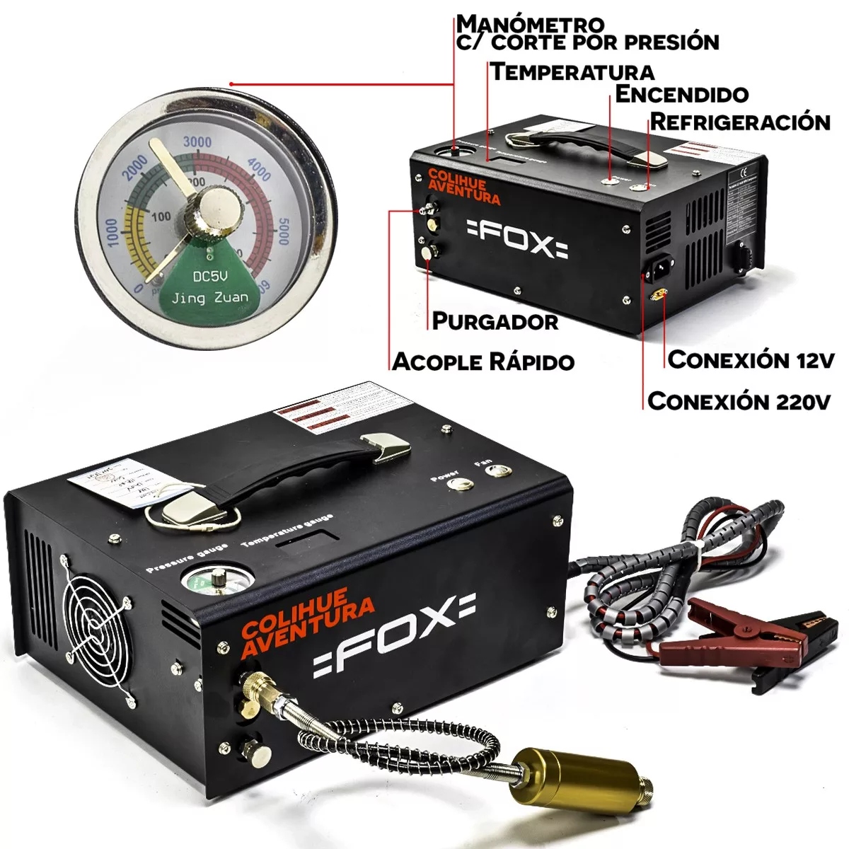 Compresor PCP Fox 300bar // 12-220 volt // Mod. 2021 - Colihue Aventura