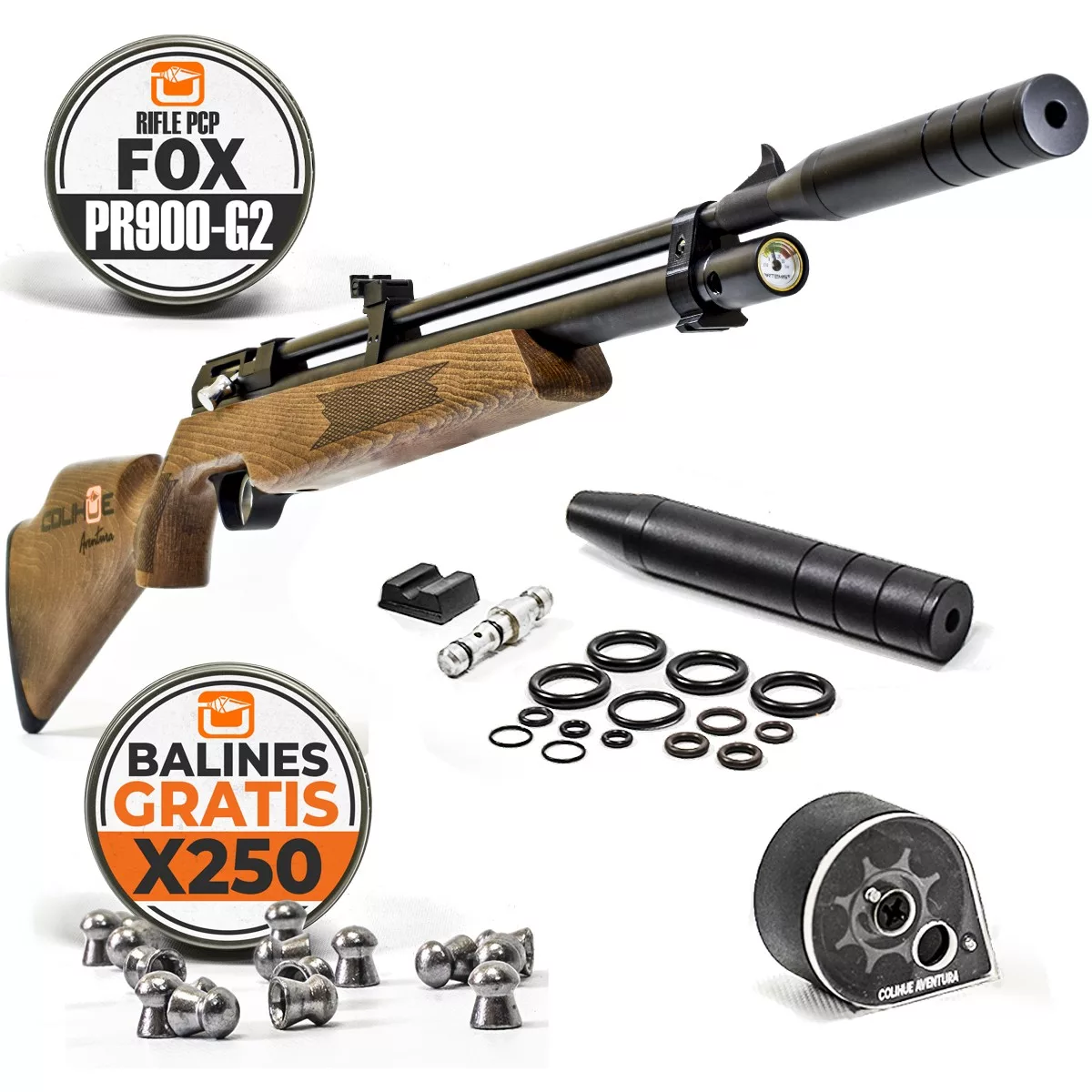 Rifle Aire Comprimido Fox Pcp Pr900 + Inflador 5,5 Para Caza