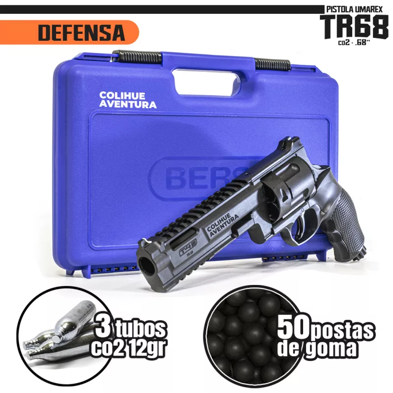 Kit Revolver Umarex TR68 co2 (cal .68") + Estuche + 50postas + 3 Co2