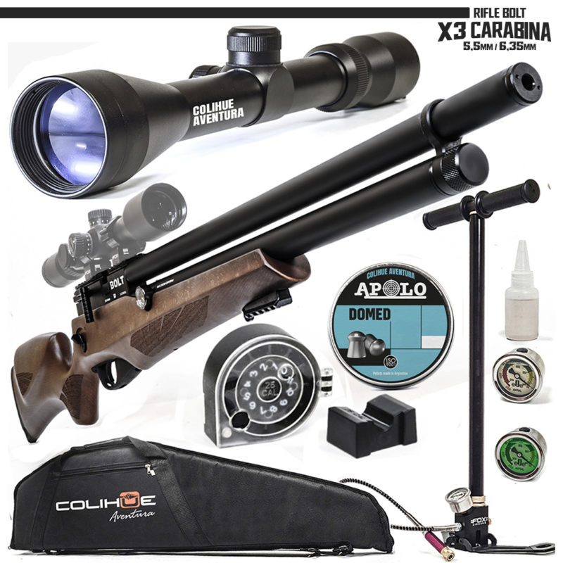 Rifle PCP Bolt X3 Carabina + Inflador + Mira 3-9x40 + Funda