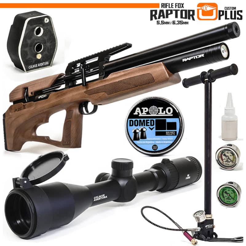 Rifle PCP Fox Raptor Plus (5,5mm / 6,35mm) + Inflador PCP + Mira Fox MS 3-9x40