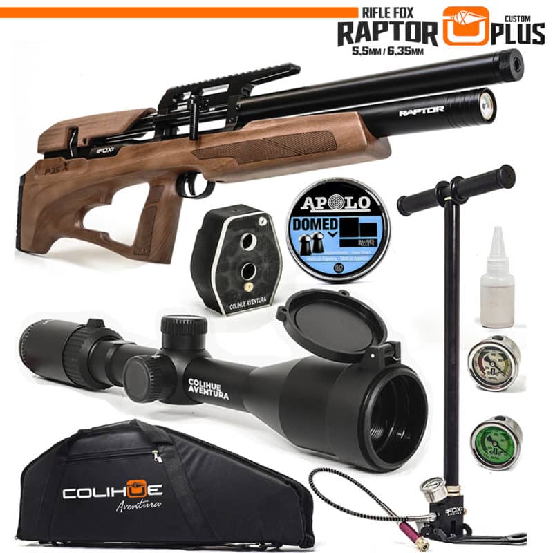 Rifle PCP Fox Raptor Plus (5.5mm / 6.35mm) + Inflador + Mira 3-9x40 + Funda
