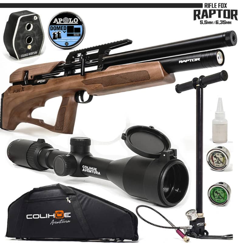 Rifle PCP Fox Raptor (5.5mm / 6.35mm) + Inflador + Mira 3-9x40 + Funda