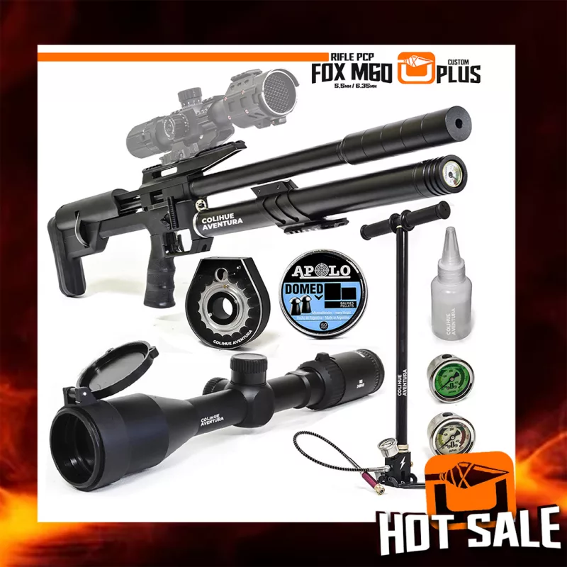 Rifle PCP Fox M60 Plus (cal 5.5mm / 6.35mm) + Inflador + Mira Fox Ms3-9x40