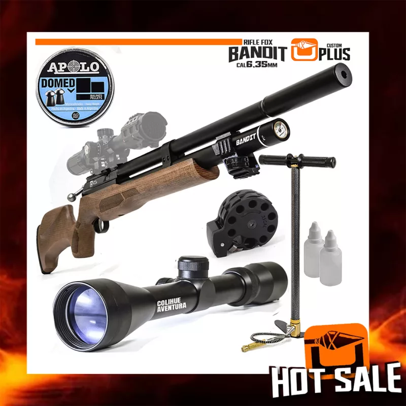 Rifle PCP Fox Bandit Plus 6.35 + Mira Telescopica 3-9x40 + Inflador Mamba