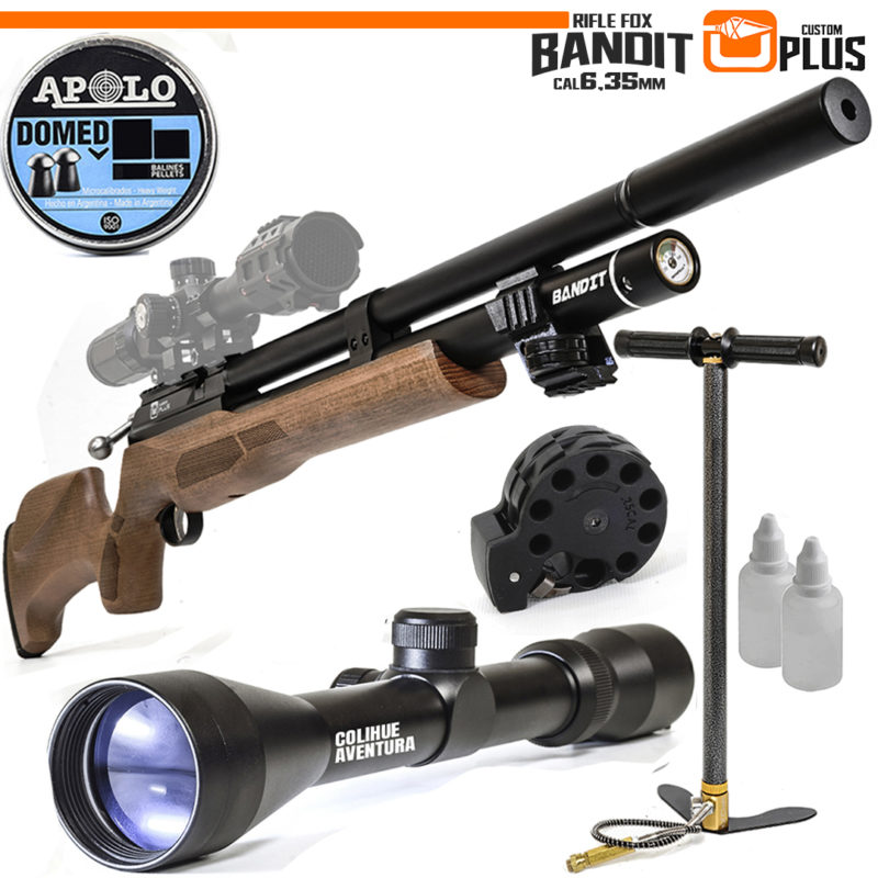 Rifle PCP Fox Bandit Plus 6.35 + Mira Telescopica 3-9x40 + Inflador Mamba