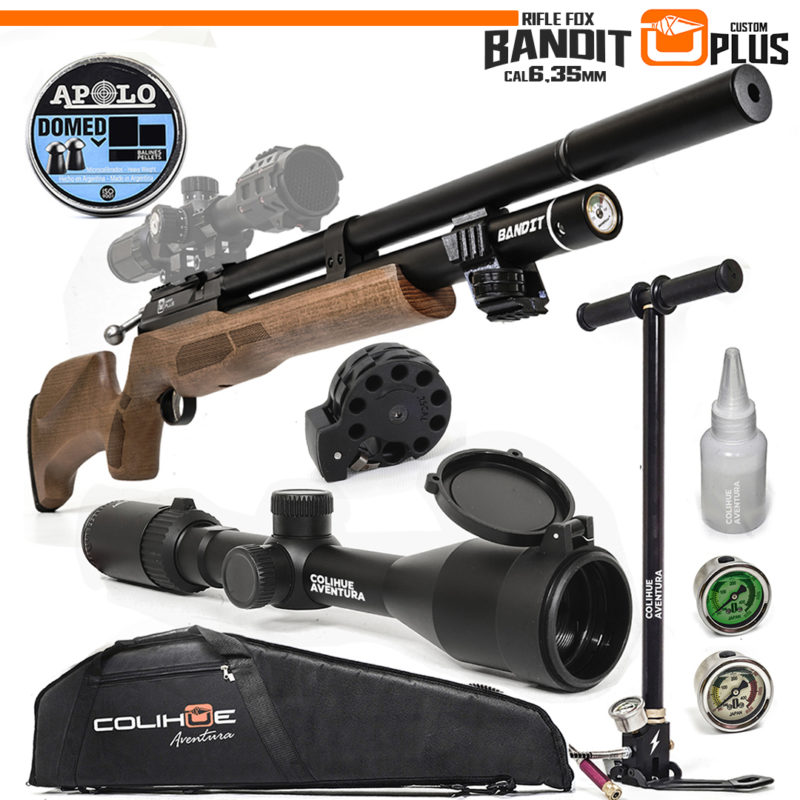 Rifle PCP Fox Bandit Plus 6.35 + Mira Telescopica MS3-9x40 + Inflador