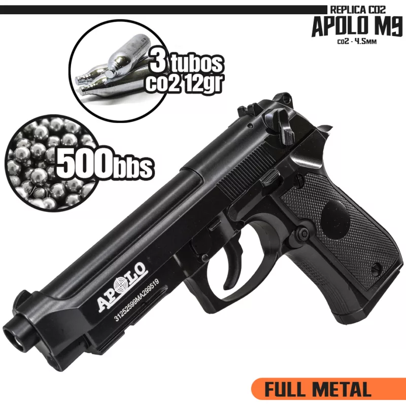 Pistola Co2 Apolo M9 cal 4,5mm (Replica Beretta 92) FULL METAL