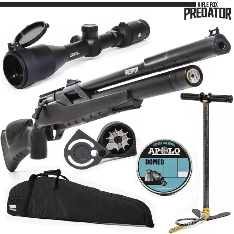 Rifle PCP Fox Predator + Inflador + Mira MS 3-9x40 + Funda Acolchada
